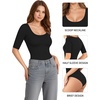 image:imageMANGOPOP Womens Scoop Neck Half Sleeve Bodysuit 34 Sleeve Tops01 Black