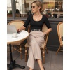 image:imageMANGOPOP Womens Scoop Neck Half Sleeve Bodysuit 34 Sleeve Tops01 Black