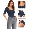 image:imageMANGOPOP Womens Scoop Neck Half Sleeve Bodysuit 34 Sleeve TopsDark Blue