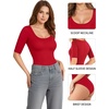 image:imageMANGOPOP Womens Scoop Neck Half Sleeve Bodysuit 34 Sleeve TopsRed