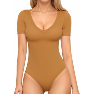 image:imageMANGOPOP Womens Long Sleeve Short Sleeve Sexy V Neck Bodysuits06short Sleeve Khaki