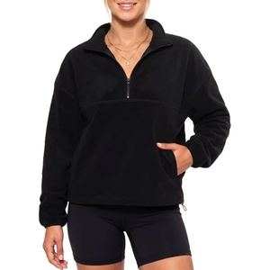 image:imageMANGOPOP Womens Quarter Zip Sweatshirt Oversized Fleece PulloverBlack