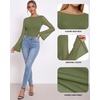 image:imageMANGOPOP Boat Neck Sheer Long Bell Sleeve Shirts for Women Double Lined TopArmy Green