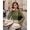 image:imageMANGOPOP Boat Neck Sheer Long Bell Sleeve Shirts for Women Double Lined TopArmy Green