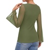 image:imageMANGOPOP Boat Neck Sheer Long Bell Sleeve Shirts for Women Double Lined TopArmy Green