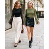 image:imageMANGOPOP Boat Neck Sheer Long Bell Sleeve Shirts for Women Double Lined TopArmy Green