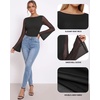 image:imageMANGOPOP Boat Neck Sheer Long Bell Sleeve Shirts for Women Double Lined TopBlack