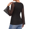 image:imageMANGOPOP Boat Neck Sheer Long Bell Sleeve Shirts for Women Double Lined TopBlack