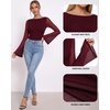 image:imageMANGOPOP Boat Neck Sheer Long Bell Sleeve Shirts for Women Double Lined TopBurgundy