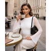 image:imageMANGOPOP Boat Neck Sheer Long Bell Sleeve Shirts for Women Double Lined TopCreamy White