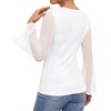 image:imageMANGOPOP Boat Neck Sheer Long Bell Sleeve Shirts for Women Double Lined TopCreamy White