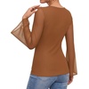 image:imageMANGOPOP Boat Neck Sheer Long Bell Sleeve Shirts for Women Double Lined TopDark Coffee