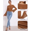 image:imageMANGOPOP Boat Neck Sheer Long Bell Sleeve Shirts for Women Double Lined TopDark Coffee