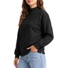 image:imageMANGOPOP Womens Mock Neck Oversized Sweatshirt Side PocketsBlack