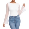 image:imageMANGOPOP Boat Neck Sheer Long Bell Sleeve Shirts for Women Double Lined TopCreamy White