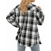 image:imageMANGOPOP Womens Oversized Plaid Flannel Button Down ShirtBlack White Plaid