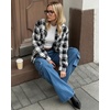 image:imageMANGOPOP Womens Oversized Plaid Flannel Button Down ShirtBlack White Plaid