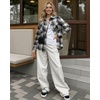 image:imageMANGOPOP Womens Oversized Plaid Flannel Button Down ShirtBlack White Plaid