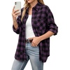 image:imageMANGOPOP Womens Oversized Plaid Flannel Button Down ShirtBlack and Purple Plaid