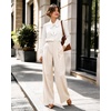 image:imageMANGOPOP Womens Bow Tie Neck Long Sleeve Bodysuit Button Down Blouse Shirt02 White
