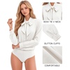 image:imageMANGOPOP Womens Bow Tie Neck Long Sleeve Bodysuit Button Down Blouse Shirt02 White