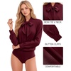 image:imageMANGOPOP Womens Bow Tie Neck Long Sleeve Bodysuit Button Down Blouse ShirtBurgundy