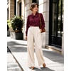 image:imageMANGOPOP Womens Bow Tie Neck Long Sleeve Bodysuit Button Down Blouse ShirtBurgundy