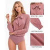 image:imageMANGOPOP Womens Bow Tie Neck Long Sleeve Bodysuit Button Down Blouse ShirtLight Marsala