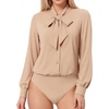 image:imageMANGOPOP Womens Bow Tie Neck Long Sleeve Bodysuit Button Down Blouse ShirtSemolina