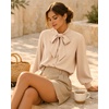 image:imageMANGOPOP Womens Bow Tie Neck Long Sleeve Bodysuit Button Down Blouse ShirtSemolina