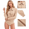 image:imageMANGOPOP Womens Bow Tie Neck Long Sleeve Bodysuit Button Down Blouse ShirtSemolina