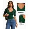 image:imageMANGOPOP Womens Half Sleeve Tops Scoop Neck Shirts Slim Fit Basic T ShirtsDeep Green