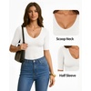 image:imageMANGOPOP Womens Half Sleeve Tops Scoop Neck Shirts Slim Fit Basic T ShirtsZblack White Coffee