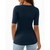 image:imageMANGOPOP Womens Half Sleeve Tops Scoop Neck Shirts Slim Fit Basic T ShirtsZblack White Deep Blue