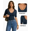 image:imageMANGOPOP Womens Half Sleeve Tops Scoop Neck Shirts Slim Fit Basic T ShirtsZblack White Deep Blue