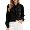 image:imageMANGOPOP Womens Bow Tie Neck Long Sleeve Bodysuit Button Down Blouse Shirt01 Black