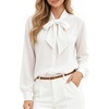 image:imageMANGOPOP Womens Bow Tie Neck Long Sleeve Bodysuit Button Down Blouse Shirt02 White