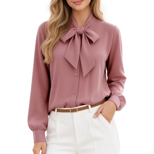 image:imageMANGOPOP Womens Bow Tie Neck Long Sleeve Bodysuit Button Down Blouse ShirtLight Marsala