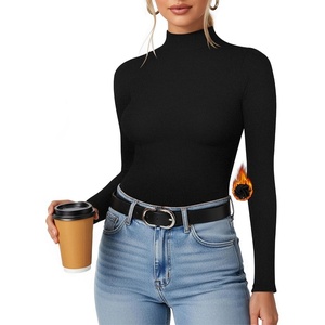 image:imageMANGOPOP Womens Mock Turtleneck Long Sleeve Shirt Undershirt Basic Tops01 Black