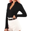 image:imageMANGOPOP Long Sleeve Body Suit Mock Turtle Neck Zip Up Bodysuit for Women Ribbed Deep V Sexy Bodysuit Shirts02fleece Lined Black