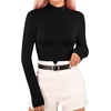 image:imageMANGOPOP Long Sleeve Body Suit Mock Turtle Neck Zip Up Bodysuit for Women Ribbed Deep V Sexy Bodysuit Shirts02fleece Lined Black