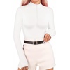 image:imageMANGOPOP Long Sleeve Body Suit Mock Turtle Neck Zip Up Bodysuit for Women Ribbed Deep V Sexy Bodysuit Shirts02fleece Lined White
