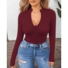 image:imageMANGOPOP Long Sleeve Body Suit Mock Turtle Neck Zip Up Bodysuit for Women Ribbed Deep V Sexy Bodysuit Shirts04long Sleeve Burgundy