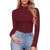 image:imageMANGOPOP Long Sleeve Body Suit Mock Turtle Neck Zip Up Bodysuit for Women Ribbed Deep V Sexy Bodysuit Shirts04long Sleeve Burgundy
