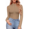 image:imageMANGOPOP Long Sleeve Body Suit Mock Turtle Neck Zip Up Bodysuit for Women Ribbed Deep V Sexy Bodysuit Shirts04long Sleeve Mocha