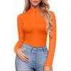 image:imageMANGOPOP Long Sleeve Body Suit Mock Turtle Neck Zip Up Bodysuit for Women Ribbed Deep V Sexy Bodysuit Shirts04long Sleeve Orange