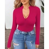 image:imageMANGOPOP Long Sleeve Body Suit Mock Turtle Neck Zip Up Bodysuit for Women Ribbed Deep V Sexy Bodysuit Shirts04long Sleeve Rose Pink