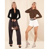 image:imageMANGOPOP Long Sleeve Body Suit Mock Turtle Neck Zip Up Bodysuit for Women Ribbed Deep V Sexy Bodysuit Shirts05fleece Lined Coffee
