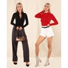 image:imageMANGOPOP Long Sleeve Body Suit Mock Turtle Neck Zip Up Bodysuit for Women Ribbed Deep V Sexy Bodysuit Shirts05fleece Lined Red
