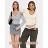 image:imageMANGOPOP Long Sleeve Shirts for Women Fall V Neck T Shirt Slim Fitted TeesA Creamy White